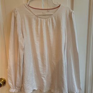 Boden white Long Sleeve Blouse nwot cute ruffle cuffs large
